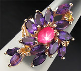 Кольцо из коллекции "Mia" со звездчатым и желтыми сапфирами, аметистами и цирконами Серебро 925