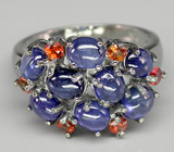Кольцо с кабошонами синих и оранжевыми сапфирами Серебро 925
