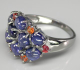 Кольцо с кабошонами синих и оранжевыми сапфирами Серебро 925