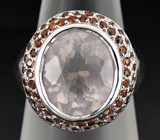 Кольцо с розовым кварцем и оранжевыми гранатами Серебро 925