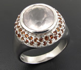 Кольцо с розовым кварцем и оранжевыми гранатами Серебро 925