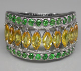 Кольцо с золотисто-желтыми сапфирами и цаворитами Серебро 925