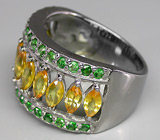Кольцо с золотисто-желтыми сапфирами и цаворитами Серебро 925