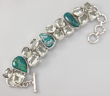 Браслет с хризоколлой и зелеными аметистами Серебро 925