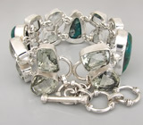 Браслет с хризоколлой и зелеными аметистами Серебро 925