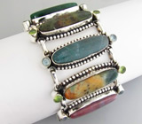 Оригинальный браслет с агатами, перидотами и топазами Серебро 925