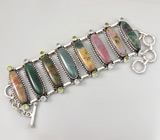 Оригинальный браслет с агатами, перидотами и топазами Серебро 925