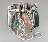 Оригинальный браслет с агатами, перидотами и топазами Серебро 925