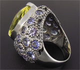 Крупное кольцо с лимонным цитрином и танзанитами Серебро 925