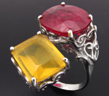 Кольцо с мексиканским опалом и сапфиром Серебро 925