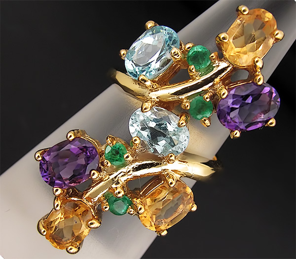 Кольцо из коллекции "Mia" с цитринами, аметистами, топазами и изумрудами