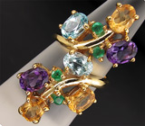 Кольцо из коллекции "Mia" с цитринами, аметистами, топазами и изумрудами Серебро 925