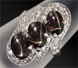 Кольцо со звездчатыми диопсидами Серебро 925