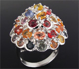 Праздничное кольцо с разноцветными сапфирами Серебро 925