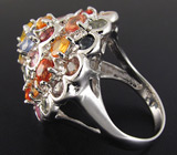 Праздничное кольцо с разноцветными сапфирами Серебро 925