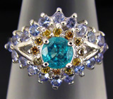 Кольцо с апатитом и танзанитами Серебро 925