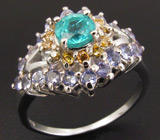 Кольцо с апатитом и танзанитами Серебро 925