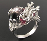 Кольцо "Дракон" со звездчатым диопсидом и сапфирами Серебро 925