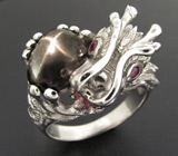 Кольцо "Дракон" со звездчатым диопсидом и сапфирами Серебро 925