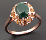 Кольцо из коллекции "Mia" с зеленым агатом и золотистыми сапфирам Серебро 925