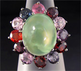 Кольцо с кабошоном пренита и разноцветными шпинелями Серебро 925