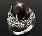 Кольцо со звездчатым диопсидом и марказитами Серебро 925