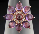 Кольцо из коллекции "Mia" с кабошонами родолита и аметистов Серебро 925