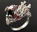 Кольцо "Дракон" со звездчатым диопсидом и сапфирами Серебро 925