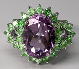 Кольцо с уругвайским аметистом и цаворитами Серебро 925