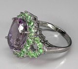 Кольцо с уругвайским аметистом и цаворитами Серебро 925