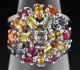 Праздничное кольцо с разноцветными сапфирами Серебро 925