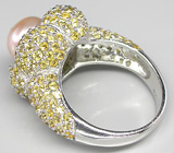 Изысканное кольцо с розово-кремовой жемчужиной и цитринами Серебро 925