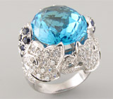 Массивное кольцо из коллекции "Sunshine" с крупным топазом и синими сапфирами Серебро 925