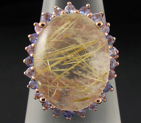 Кольцо из коллекции "Mia" с рутиловым кварцем и танзанитами