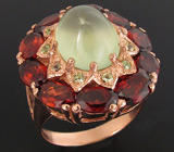 Кольцо из коллекции "Mia" с пренитом, гранатами и перидотами Серебро 925