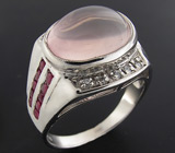 Кольцо с розовым кварцем, бесцветными топазами и сапфирами Серебро 925