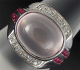 Кольцо с розовым кварцем, бесцветными топазами и сапфирами Серебро 925
