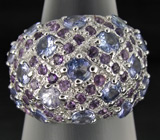 Широкое кольцо с танзанитами и аметистами Серебро 925