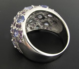 Широкое кольцо с танзанитами и аметистами Серебро 925