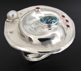 Кольцо с топазом, жемчужиной и сапфирами Серебро 925