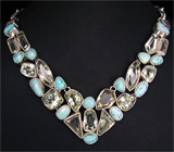 Колье с ларимаром и зелеными аметистами Серебро 925