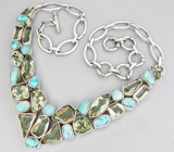 Колье с ларимаром и зелеными аметистами Серебро 925