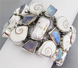 Массивный браслет с раковниами SHIVA, пузырчатым жемчугом и лабрадоритами Серебро 925