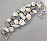 Массивный браслет с раковниами SHIVA, пузырчатым жемчугом и лабрадоритами Серебро 925