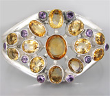 Браслет с золотистыми цитринами и аметистами Серебро 925