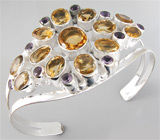 Браслет с золотистыми цитринами и аметистами Серебро 925