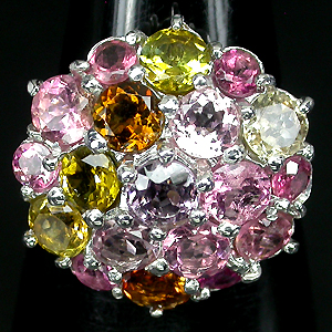 Кольцо со шпинелью и разноцветными турмалинами