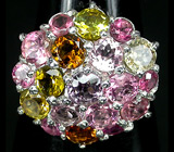 Кольцо со шпинелью и разноцветными турмалинами Серебро 925