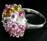Кольцо со шпинелью и разноцветными турмалинами Серебро 925