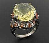 Кольцо с цитрином эффектной огранки и разноцветными сапфирами Серебро 925